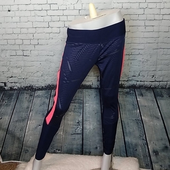 AVIVA Womens Large Navy Blue Coral Pink Athletic Leggings Yoga Athleisure - Picture 10 of 10